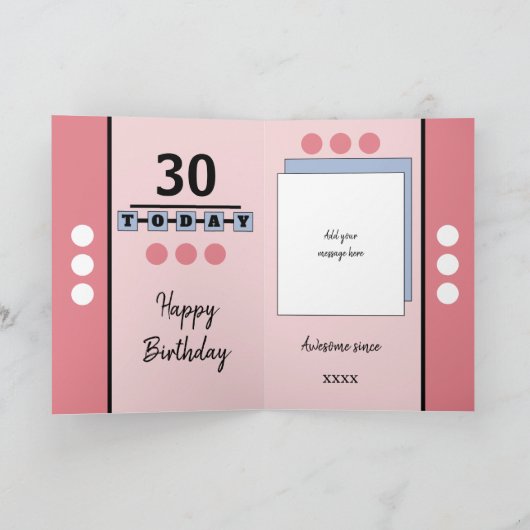 30thはまだ素晴らしいピンクの誕生日の写真 カード (内部)