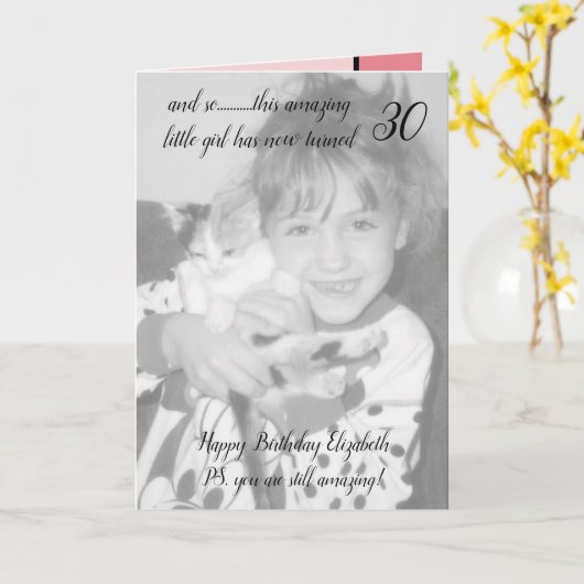 30thはまだ素晴らしいピンクの誕生日の写真 カード (黄色い花)