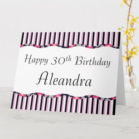 30thまたは任意の年齢の誕生日 – 大 カード (黄色い花)