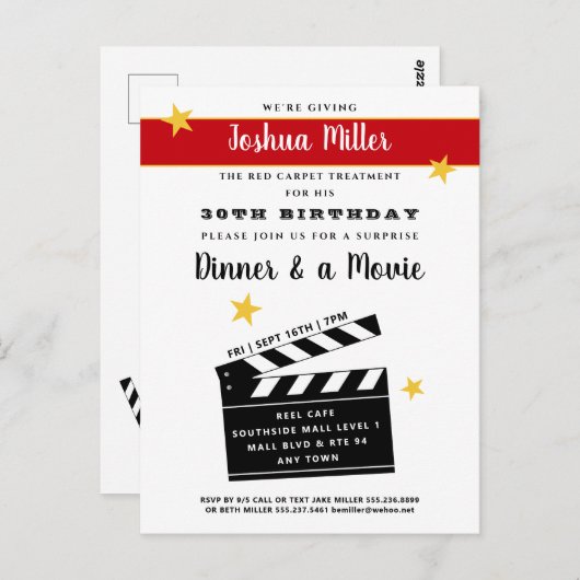 30thまたは任意の誕生日サプライズパーティの招待状 ポストカード (正面/裏面)