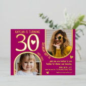 30thアーチ誕生日ピンクの金ゴールドハート風景 箔招待状 (立ち正面)