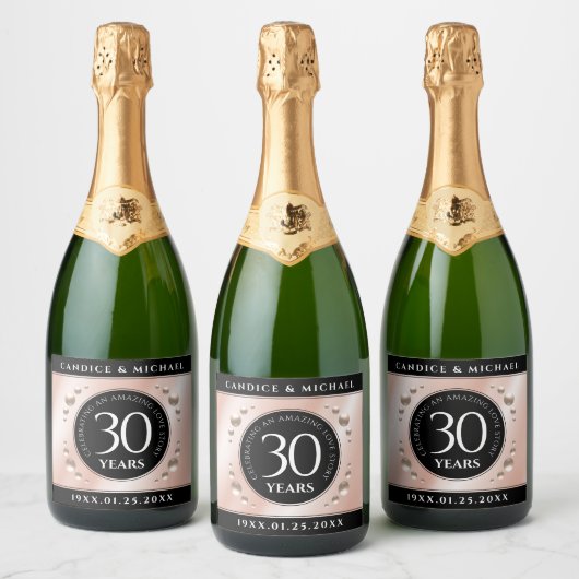 30thエレガントパールの結婚記念日お祝い スパークリングワインラベル (ボトル)