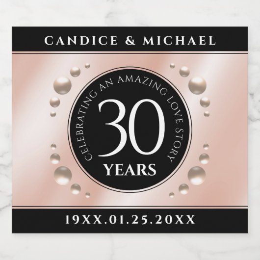 30thエレガントパールの結婚記念日お祝い スパークリングワインラベル (シングルラベル)