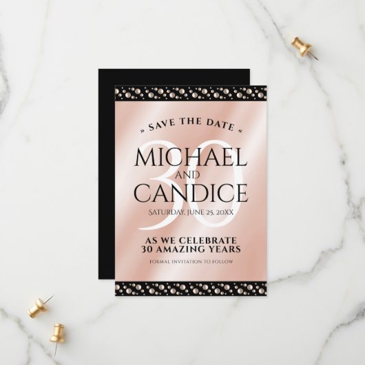 30thエレガントパールの結婚記念日お祝い セーブザデート (正面/裏面インサイチュ)