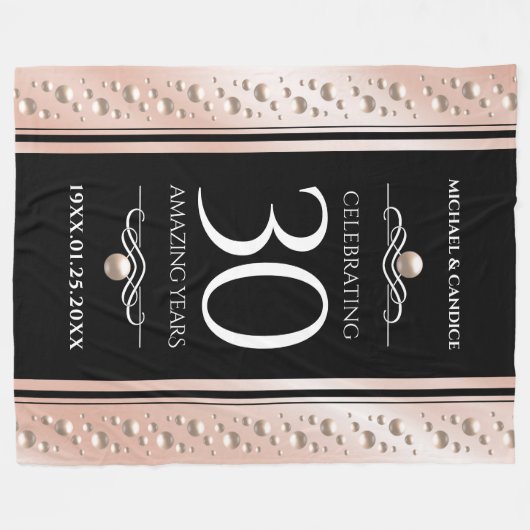 30thエレガントパールの結婚記念日お祝い フリースブランケット (正面(横))