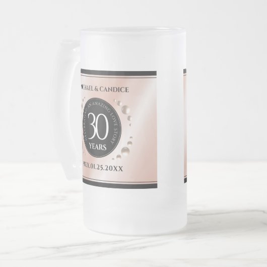 30thエレガントパールの結婚記念日お祝い フロストグラスビールジョッキ (正面左)