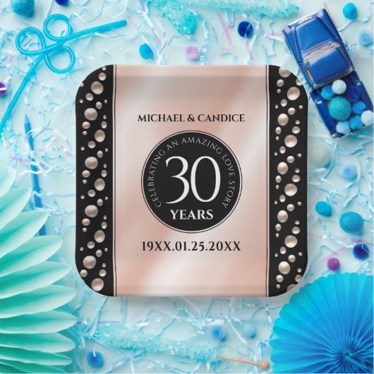 30thエレガントパールの結婚記念日お祝い ペーパープレート (パーティー)