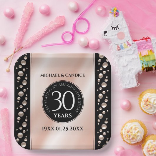 30thエレガントパールの結婚記念日お祝い ペーパープレート (パーティー)