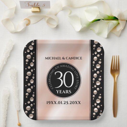 30thエレガントパールの結婚記念日お祝い ペーパープレート (ウェディング)