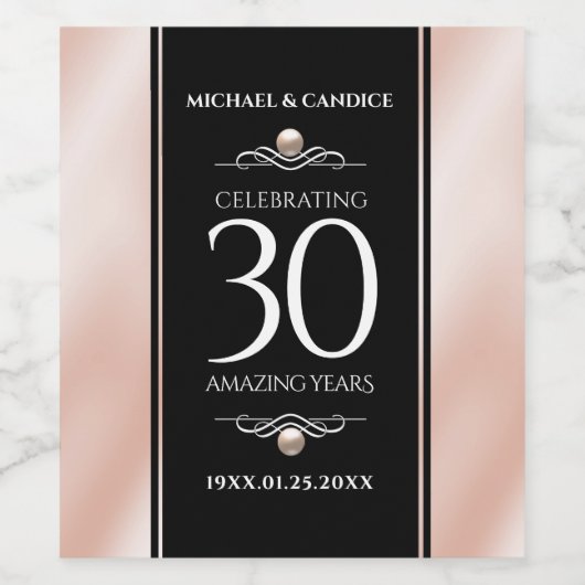 30thエレガントパールの結婚記念日お祝い ワインラベル (シングルラベル)