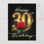 30thエレガント誕生日金ゴールドスクリプトレッドフローラ ポストカード (正面)