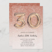 30thガール誕生日バラ金ゴールドエレガントグリッター 招待状 (正面/裏面)
