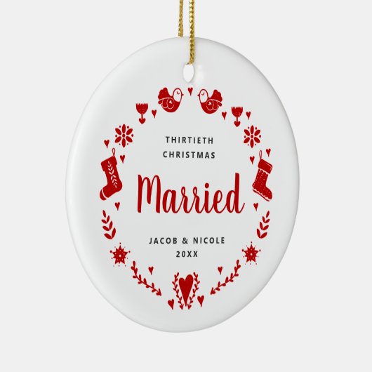30thクリスマス結婚したクリスマスパーソナライズされたガーランド セラミックオーナメント (右)