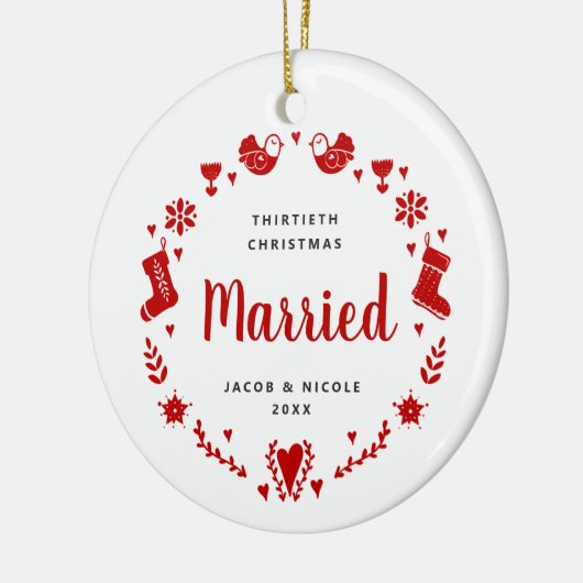 30thクリスマス結婚したクリスマスパーソナライズされたガーランド セラミックオーナメント (左)