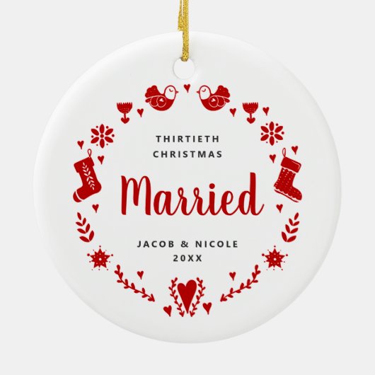 30thクリスマス結婚したクリスマスパーソナライズされたガーランド セラミックオーナメント (裏面)