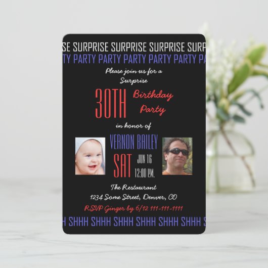 30thサプライズ誕生日パーティ男性へーあなたの写真 招待状 (スタンド正面)