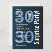 30thサプライズ誕生日ブルー幾何学模様の星の花 招待状 (正面)