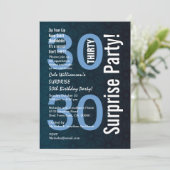 30thサプライズ誕生日ブルー幾何学模様の星の花 招待状 (スタンド正面)