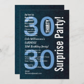 30thサプライズ誕生日ブルー幾何学模様の星の花 招待状 (正面/裏面)