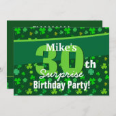 30thサプライズ誕生日ラッキーグリーンのアイルランドの葉のモチーフ A01 招待状 (正面/裏面)