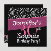 30thサプライズ誕生日白黒ゼブラフレイムス 招待状 (正面/裏面)