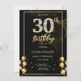 30thダイヤモンドブラック&金ゴールド誕生日 招待状