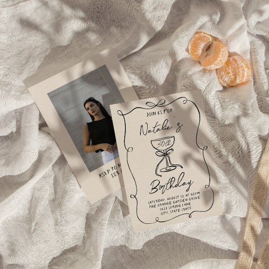 30thドドル白黒ボウマルチニフォト誕生日 招待状