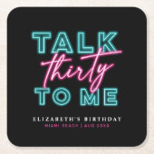 30thネオンブルー&ピンク汚い私に30語を話す スクエアペーパーコースター (正面)