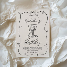 30thハンドドロッドブラック&ホワイトボウマルチニ誕生日 招待状