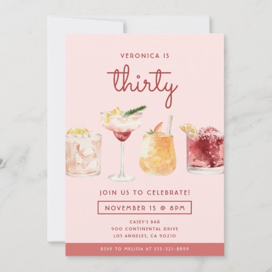 30thバースデーウォーターカラーカクテル招待状 招待状 (正面)