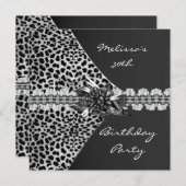 30thバースデーエレガントタブラックグレーレオパード 招待状 (正面/裏面)