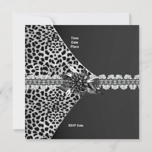 30thバースデーエレガントタブラックグレーレオパード 招待状 (裏面)