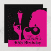 30thバースデーカクテルパーティーピンク 招待状 (正面/裏面)