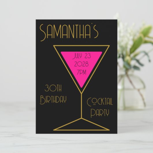 30thバースデーカクテルパーティーブラック金ゴールド誕生日 招待状 (スタンド正面)