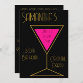 30thバースデーカクテルパーティーブラック金ゴールド誕生日 招待状 (正面/裏面)