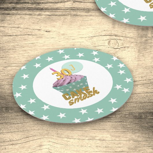 30thバースデーカップケーキスマッシュパーティー紙コースター ラウンドペーパーコースター