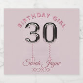 30thバースデーガール赤面ピンクシルバー30バルーン スパークリングワインラベル (シングルラベル)