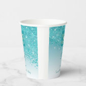 30thバースデークラスフォールリングティール（緑がかった色）ブルーグリッター 紙コップ (右)