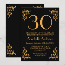 30thバースデーグラムモダン金ゴールドブラックヴィンテージレトロ