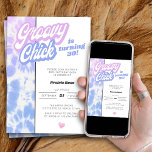 30thバースデーグルーヴィーチックパステル絞り染めパーティー 招待状<br><div class="desc">Groovy Chickは30歳の誕生日招待状を回している(ま感じたは自由に年を編集する)。パステル水の色の絞り染めパターン薄紫と青の色合いでグルービータイポグラフィ。簡単カスタマイズはどの年齢でも。</div>
