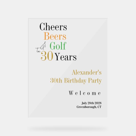 30thバースデーゴルフ応援ビアーズパーティーウェルカムサイン アクリルサイン (正面)