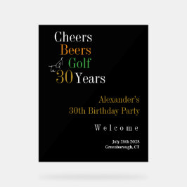 30thバースデーゴルフ応援ビーズブラック金ゴールドウェルカム アクリルサイン