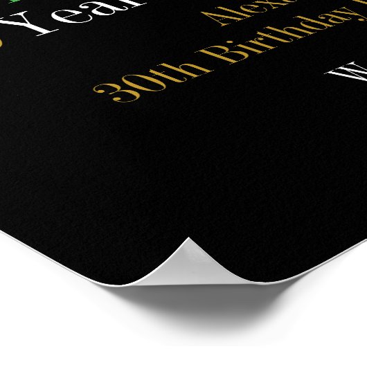 30thバースデーゴルフ応援ビーズブラック金ゴールドウェルカム ポスター (角)