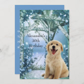 30thバースデーゴールデンレトリバーウィンターブルー 招待状 (正面/裏面)