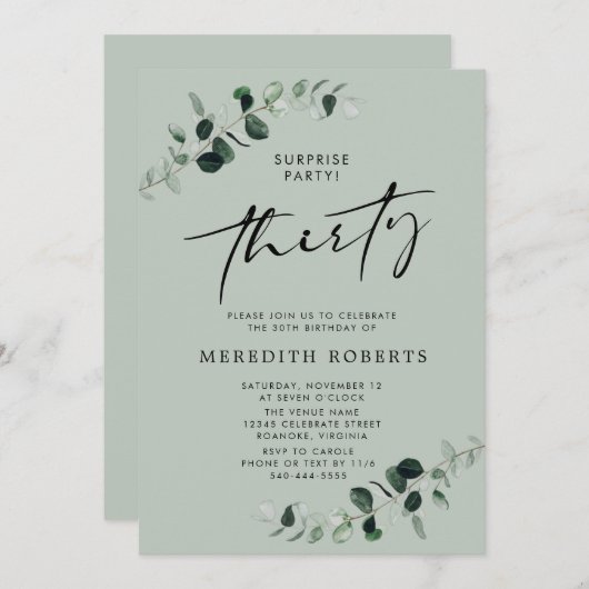 30thバースデーサプライズパーティーユーカリプタスセージ 招待状 (正面/裏面)