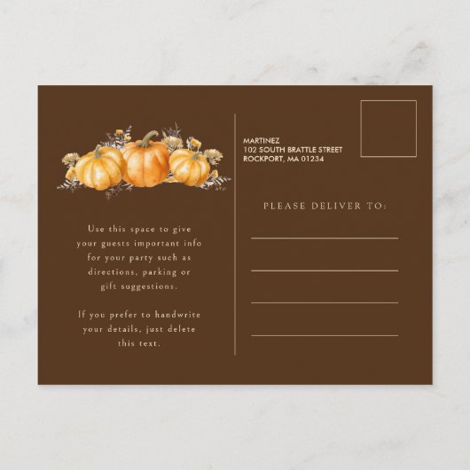 30thバースデーサプライズパーティー素朴ボホカンプキン インビテーションポストカード (裏面)