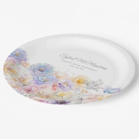 30thバースデーサマーウォーターフローラカスタム ペーパープレート (アングル)