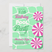 30thバースデーサマープールパーティーホットピンクアクアシック 招待状 (正面)