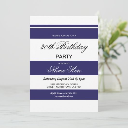 30thバースデーストライプパーティーネイビー&ホワイト招待状40 招待状 (スタンド正面)