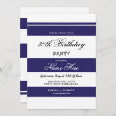 30thバースデーストライプパーティーネイビー&ホワイト招待状40 招待状 (正面/裏面)